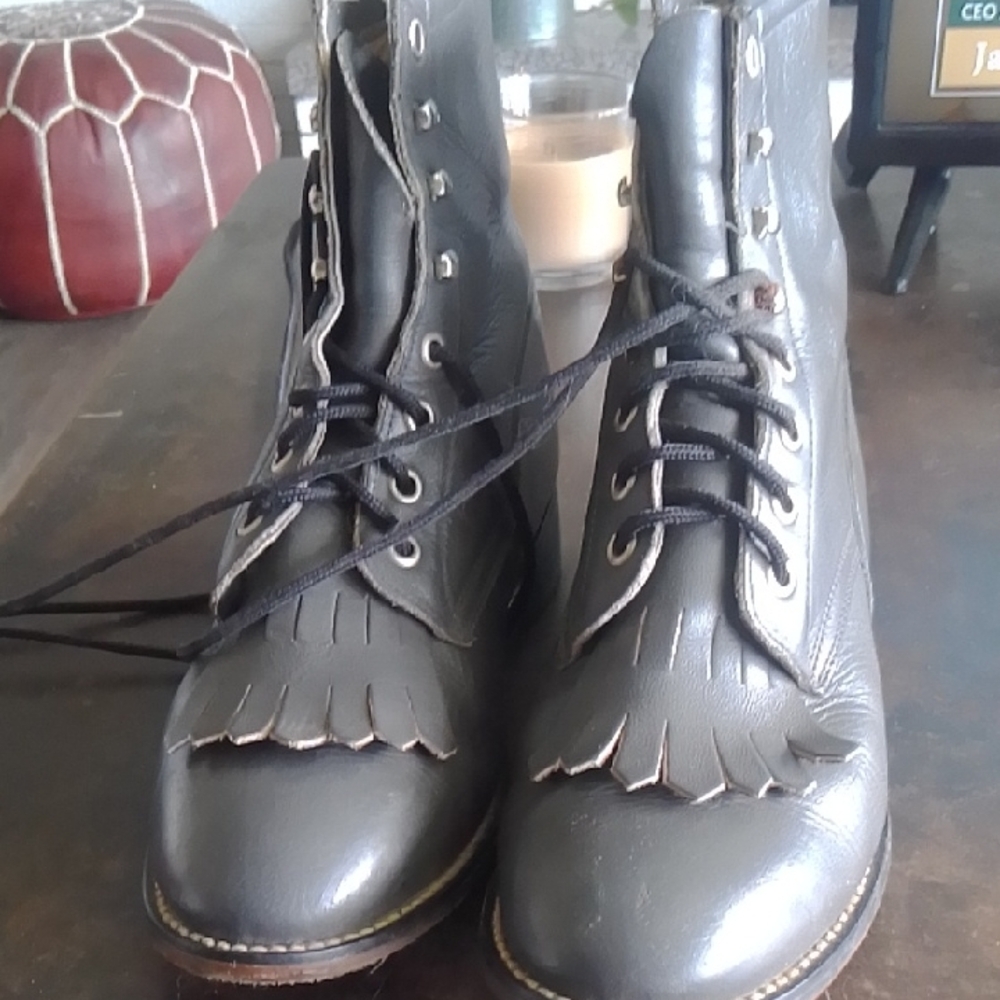 Justin Gray Leather Lace-Up Boots